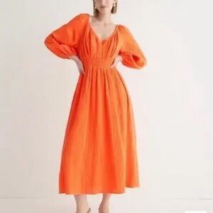 J CREW Dress Cotton Poplin Tangerine Orange Womens Size M